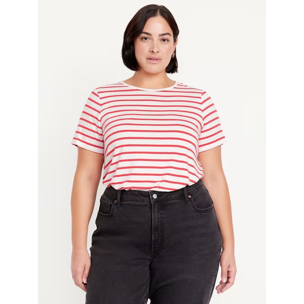 NWT Old Navy Luxe White Red Striped Short Sleeve T-Shirt Women's Size XXL